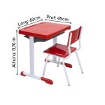 Kit Escolar Individual  – (Mesa e Cadeira) – JUVENIL 06 a 09 Anos COR VERMELHO – REALPLAST- 41082 - Imagem 4