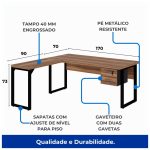 Mesa em L PÉ QUADRO (Mesa 1,70m + Mesa Auxiliar) – C/ Gavetas NOGAL SEVILHA/PRETO – 24479 - Imagem 2