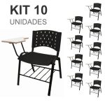 KIT 10 Cadeiras Universitárias PRETA com porta livros REALPLAST – 32011