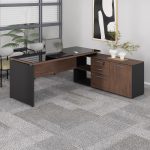 Mesa Diretorzinha c/ vidro c/ Aparador – Pé de MADEIRA – 1,90×1,50m – WORKSTART – MARSALA/PRETO – 23428 - Imagem 5