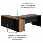 Mesa PRESIDENTE Armário Pedestal 1,82×1,80m NOGAL SEVILHA / PRETO – 20602 - Imagem 8