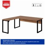 Mesa em L PÉ QUADRO (Mesa 1,70m + Mesa Auxiliar) – S/ Gavetas NOGAL SEVILHA/PRETO – 24478 - Imagem 2