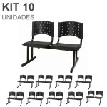Kit 10 Cadeiras Longarinas PLÁSTICAS 02 Lugares – Cor PRETA  – REALPLAST – 23026