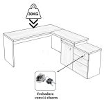 Mesa Escritório em “L” – 1,50×1,50m (Extensível) – com Armário Misto (03 Gav.) NOGAL/SEVILHA – 20603 - Imagem 2