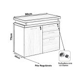 Mesa Escritório em “L” – 1,50×1,50m (Extensível) – com Armário Misto (03 Gav.) NOGAL/SEVILHA – 20603 - Imagem 3