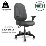 Cadeira Presidente PLUS BACK SYSTEM Baixa Costurada c/ Braços Reguláveis – Corino Preto 32974 - Imagem 2