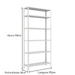 Estante de Aço com 06 Bandejas 30 cm (22/18) – 1,98×0,92×0,30m – Cinza – SA – 16015 - Imagem 2