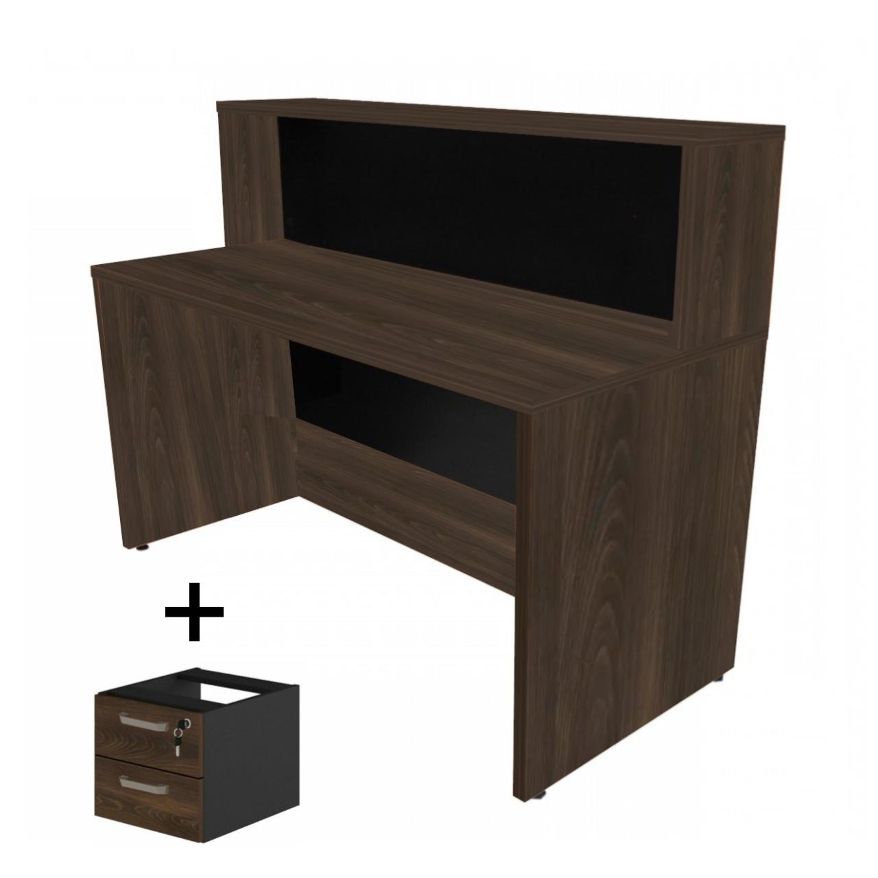 15097445071_gav.jpg Balcão de Atendimento 1.35×1,13×0,60m – C/ Gavetas MARSALA/PRETO – 63084 - Imagem 1