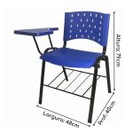Kit 05 Cadeiras Plásticas Universitárias PRANCHETA PLÁSTICA com Porta Livros REALPLAST – Cor Azul 32038 - Imagem 3