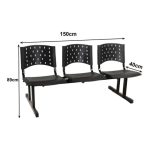 Kit 02 Cadeiras longarinas PLÁSTICAS 03 Lugares – Cor PRETO – REALPLAST – 23000 - Imagem 2
