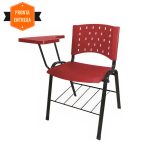 Kit 10 Cadeiras Plásticas Universitárias PRANCHETA PLÁSTICA com Porta Livros REALPLAST – Cor Vermelho 32035 - Imagem 2