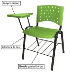 Kit 05 Cadeiras Plásticas Universitárias PRANCHETA PLÁSTICA com Porta Livros REALPLAST – Cor Verde 32040 - Imagem 4