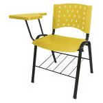 Kit 05 Cadeiras Plásticas Universitárias PRANCHETA PLÁSTICA com Porta Livros REALPLAST – Cor Amarelo 32041 - Imagem 4