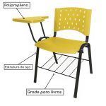 Kit 10 Cadeiras Plásticas Universitárias PRANCHETA PLÁSTICA com Porta Livros REALPLAST – Cor Amarelo 32037 - Imagem 3