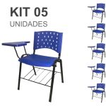 Kit 05 Cadeiras Plásticas Universitárias PRANCHETA PLÁSTICA com Porta Livros REALPLAST – Cor Azul 32038