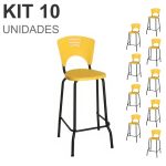 KIT 10 Banquetas Fixa Alta Piacere – Cor Amarelo – 34113