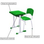 Kit Escolar Individual VERDE – (Mesa e Cadeira) – ADULTO – REALPLAST – COR VERDE – 40084 - Imagem 3