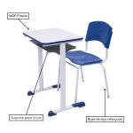 Kit Escolar Individual AZUL – (Mesa e Cadeira) – ADULTO – MADEIRA – COR AZUL – REALPLAST –  40095 - Imagem 3