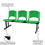 Kit 10 Cadeiras Longarinas PLÁSTICAS 03 Lugares – Cor Verde – REALPLAST – 33066 - Imagem 3