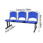 Kit 05 Cadeiras Longarinas PLÁSTICAS 03 Lugares – Cor Azul – REALPLAST – 33052 - Imagem 5