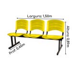 Kit 10 Cadeiras Longarinas PLÁSTICAS 03 Lugares – Cor Amarelo – REALPLAST – 33085 - Imagem 5