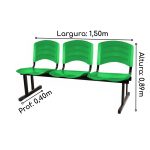 Kit 05 Cadeiras Longarinas PLÁSTICAS 03 Lugares – Cor Verde – REALPLAST – 33061 - Imagem 4
