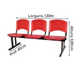 Kit 05 Cadeiras Longarinas PLÁSTICAS 03 Lugares – Cor Vermelho – REALPLAST – 33043 - Imagem 5
