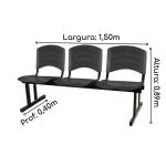 Kit 05 Cadeiras Longarinas PLÁSTICA 03 Lugares – Cor PRETO – REALPLAST – 33034 - Imagem 5