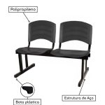 Cadeira Longarina PLÁSTICA 02 Lugares – Cor PRETO – POLLO MÓVEIS – 33026 - Imagem 4