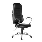 Cadeira Presidente ALTA Costurada – Base e Braço CROMADO – Corino Preto – 35103