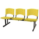 Cadeira Longarina PLÁSTICA 03 Lugares – Cor AMARELO – REALPLAST – 33094