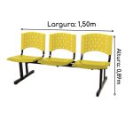 Cadeira Longarina PLÁSTICA 03 Lugares – Cor AMARELO – REALPLAST – 33094 - Imagem 2