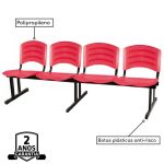 Cadeira Longarina PLASTICA 4 Lugares Cor Vermelho – POLLO MÓVEIS – 33096 - Imagem 3