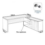 Mesa Diretorzinha c/ vidro c/ Aparador – Pé de MADEIRA – 1,90×1,50m – WORKSTART – MARSALA/PRETO – 23428 - Imagem 2