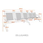 Longarina AEROPORTO ESTOFADA com 05 Lugares – Cor Cromada – Pollo Móveis – 33114 - Imagem 3