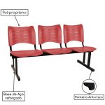 Cadeira Longarina Plástica 03 Lugares – Cor Vermelho – MRPLAST – 34203 - Imagem 3
