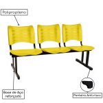 Cadeira Longarina Plastica 03 Lugares – Cor Amarelo – Pollo Móveis – 34204 - Imagem 4