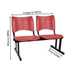 Cadeira Longarina Plástica 02 Lugares – Cor Vermelho – MRPLAST – 34210 - Imagem 2