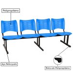 Cadeira Longarina Plástica 04 Lugares – Cor Azul – MRPLAST – 34198 - Imagem 2