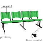 Cadeira Longarina Plástica 04 Lugares – Cor Verde – MRPLAST  – 34197 - Imagem 2