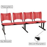 Cadeira Longarina Plástica 04 Lugares – Cor Vermelho – MRPLAST- 34196 - Imagem 2