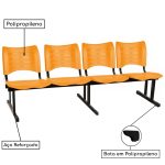 Cadeira Longarina Plástica 04 Lugares – Cor Laranja – MRPLAST – 34194 - Imagem 2