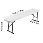 Banco Refeitório MASTER FIT C/ Pés Dobráveis 1,50×0,26×0,45m – Assento em PP BRANCO – 50072 - Imagem 3