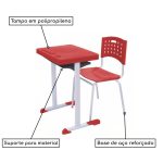 Kit Escolar Individual AZUL – (Mesa e Cadeira) – ADULTO – TAMPO PLÁSTICO – COR VERMELHO – REALPLAST – 54005 - Imagem 3