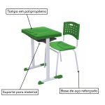Kit Escolar Individual AZUL – (Mesa e Cadeira) – ADULTO – TAMPO PLÁSTICO – COR VERDE – REALPLAST – 54006 - Imagem 3