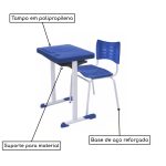 Kit Escolar Individual AZUL – (Mesa e Cadeira) – ADULTO – TAMPO PLÁSTICO – COR AZUL – MRPLAST- 54000 - Imagem 3