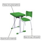 Kit Escolar Individual VERDE – (Mesa e Cadeira) – ADULTO – TAMPO PLÁSTICO – COR VERDE – MRPLAST – 54001 - Imagem 3