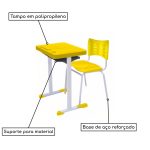 Kit Escolar Individual AMARELO – (Mesa e Cadeira) – ADULTO – TAMPO PLÁSTICO – COR AMARELO – MRPLAST – 54003 - Imagem 3