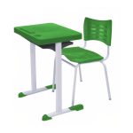 Kit Escolar Individual VERDE – (Mesa e Cadeira) – ADULTO – TAMPO PLÁSTICO – COR VERDE – MRPLAST – 54001