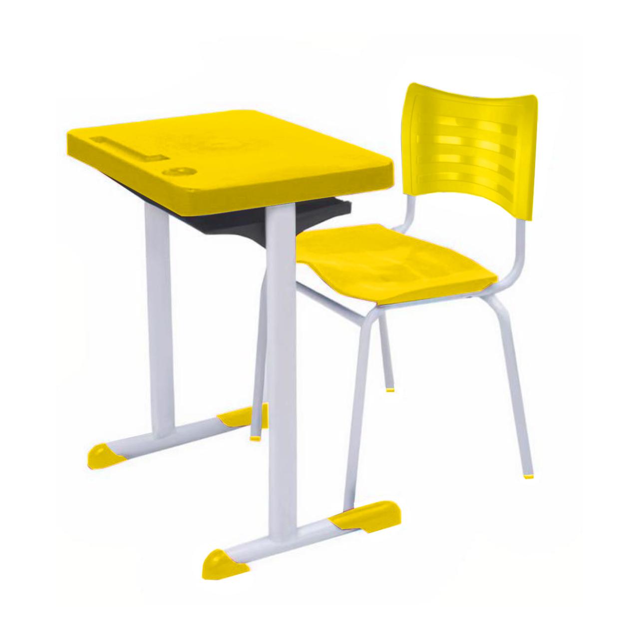 15304252186-4.jpg Kit Escolar Individual AMARELO – (Mesa e Cadeira) – ADULTO – TAMPO PLÁSTICO – COR AMARELO – MRPLAST – 54003 - Imagem 1